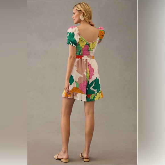 ✨ Anthropologie Puff-Sleeve Ruffle Romper Sz S - Picture 2 of 11